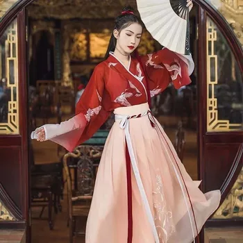 2023 Modern Kínai Stílusú Hanfu Hagyományos Kínai Lány Ruha Vörös Kabát, Szoknya Set Tánc, Viselet Ming-Dinasztia Szoknya Ruha Tündér