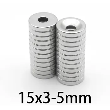 20db Új Dia 15x3-5mm lyuk átm 5mm Kör Neodímium Mágnesek A Lyuk, 5mm Magas Minőségű, Ritka Föld N35 Mágneses 15*3-5mm