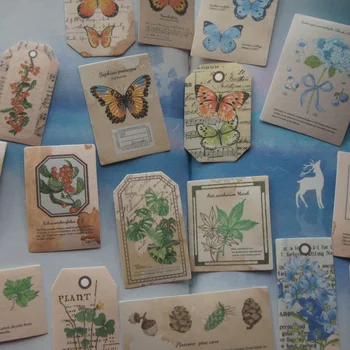 38pcs Természetes Növényi Pillangó Tag Stílus Papír Átlátszó Matrica Scrapbooking DIY Ajándék, Dekoráció Címke