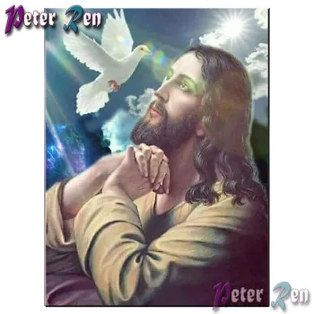 5d gyémánt Festmény Cross Stitch DIY teljes Négyzet\Kerek Hímzéssel, Strasszos Jézus imádkozik fehér galamb kép, Ünnep, ajándék