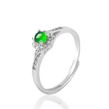 925 Ezüst Természetes Zöld Jadeite Labdát Gyöngyök Gem Ujj Gyűrű Állítható Bizonyítvány Nő Luxus Menyasszonyi Jade Vintage Ékszerek