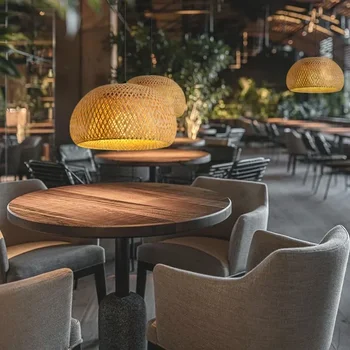 A bambusz pedig rattan szövet csillár Kínai Délkelet-Ázsiai étterem, teázó Zen hotel kávézó csillár lámpa, lakberendezés