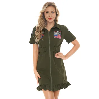A Nők Amerikai Légierő Pilóta Egységes Hadsereg Zöld Katonai Repülés Pilóta Jelmez Halloween Szexi Felnőtt Női Jelmez