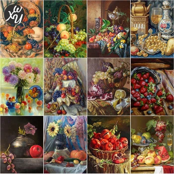 A Teljes Gyakorlat Festmény Készletek Vintage Olaj Stílus Gyémánt Art Mozaik Virág Gyümölcs Strassz Hímzés Kiegészítők, Lakberendezés