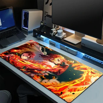 Anime Démon Vadász Egér Pad Gamer Kimetsu Nem Yaiba Hivatal Mouse Mat Laptop Nagy Gaming Mousepad Kyojuro Rengoku Manga Asztal Mat