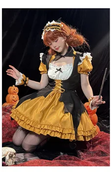 Anime Ördög Lányok Halloween Szobalány Cosplay Jelmezek Mágikus Lány Tök Öltöny Édes Lolita Puff Rövid Ujjú Hercegnő OP Ruha