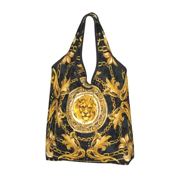 Aranyos Luxus Európai Barokk Művészet Bevásárló Tote Bags Hordozható Élelmiszerbolt Vásárló Válltáska