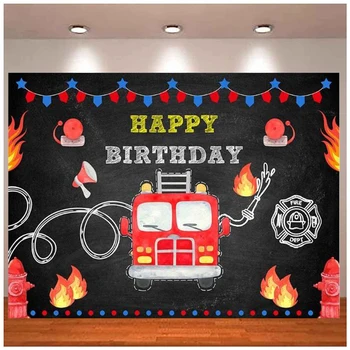 Boldog Születésnapot Fotózás Hátteret, Tűzoltó, Tűzoltó Tűzoltó Parti Dekoráció, Fiúk, Gyerekek Tűzoltóautó Háttér