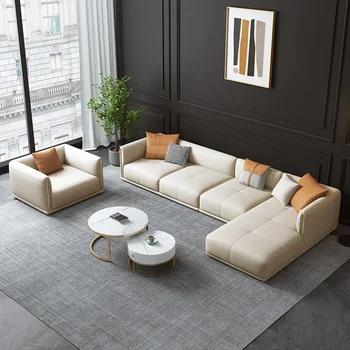 Csendes, krém, világos luxus szél szövet kanapé haza nappali kombinált technológia szövet kanapé