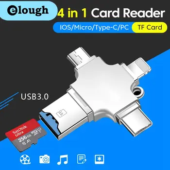 Elough 4 in 1 Memóriakártya Olvasó USB 3.0 C Típusú Adapter USB IOS Micro TF Kártya OTG Átalakító PC iPhone Samsung Xiaomi Huawei