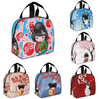 Japán Keiko Kokeshi Baba Szigetelt Ebéd Bag Aranyos Design Kimonó Gésa Babák Lányok Hűvösebb Termikus Bento Box Uzsonnás Doboz