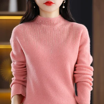 Jueqi kasmír pulóver női pulóver fele magas nyakú pulóver az őszi-téli új 100% tiszta gyapjú bázis pulóver YSN-319