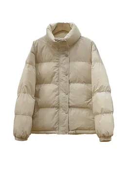 Kabát állni gallér, rövid, tömör színű cipzár design meleg, kényelmes 2023 téli új 1129