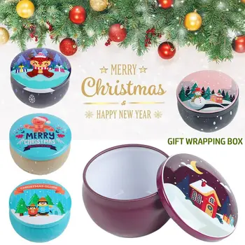 Karácsonyi Tinplate Édességet Dobozok Mini Kerek Ajándék Csomagolás, Doboz, Fém Üvegek Xmas Fél Csokis Cookie-k Tároló