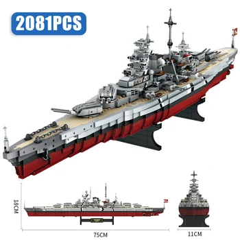Katonai WW2 2081Pcs Bismarck Csatahajó Crusier Modell építőkövei Háború a Hajó Nagy Hajó Fegyverek Tégla MOC Játékok Gyerekeknek Ajándék