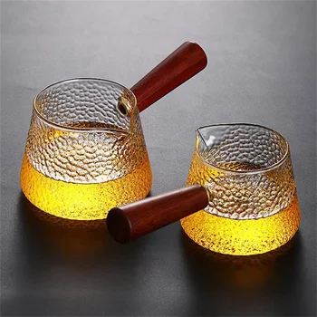 Kreatív Hőálló Kalapács Mintás Üveg Oldalán Fa Nyéllel Tea Adagoló Tisztességes Kupa Kung-Fu Tea Set Teáskanna Tea Készítő