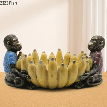 Kreatív Majom Banánt Tároló Tálca Asztal Dekoráció Szervező Doboz Tároló Díszek Majom Kézműves Szobrászat Modern Lakberendezés