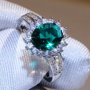 Luxus Ins Stílus Nagy Zöld Köves Aranyozott Gyűrű Női Klasszikus Személyiség Cirkon Gyűrűk Eljegyzés, Esküvő, Fényes Gyűrű, Ékszerek
