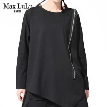 Max LuLu Új Őszi Európai Luxus Márka Női Veterán Női Felsők Casul Punk Stílus Tshirts Női Laza Túlméretezett Póló