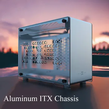Mini ITX Számítógépház Ezüst Fém Alumínium Dupla Oldalon Átlátszó hőelvezetés Asztali Számítógépes Játékokhoz az Esetben Hosszabbító Kábel