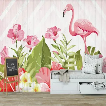 Modern Minimalista Északi Háttérkép Gyerek Szoba Flamingo Trópusi Növény, gyerekszoba Háttér tapéta lakberendezés Freskó