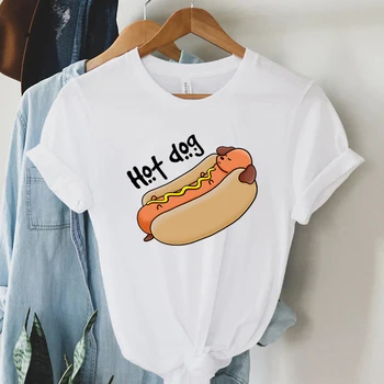 Női Felsők Pólók Vicces Hotdog-Szójáték T-shirt Kolbászt Hús Print Női Tshirt Vicces Nyári Póló Női Hotdog Humor Póló