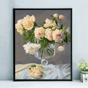 Olaj festmény, kézzel festett, színes, nappali üzem tájkép virág dekoratív olaj színes festmény perilla, daisy