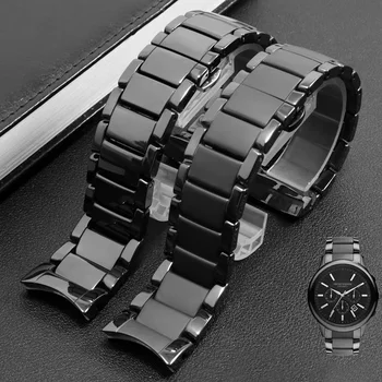 Prémium Minőségű kerámia watchband a AR1451 AR1452 AR1400 AR1410 karóra szíjjal rozsdamentes acél pillangó csattal 22MM 24MM
