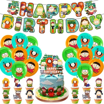 South Park Születésnapi Party Léggömb Dekoráció Készlet Gyerekeknek, Születésnapi Party Kellékek Zászlók Zászló Húzza Torta Zászló Ültetés Ajándék