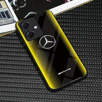 Sárga Gradiens Mercedes Benz Telefon Esetében Redmi Megjegyzés 12 Pro 12Turbo 11 10 9 Pro Max 11T SE sportkocsi Hátsó Üveg Fedelét Capa