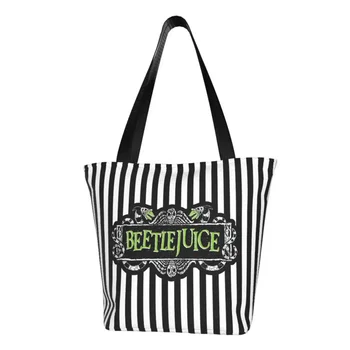 Tim Beetlejuice Élelmiszert Bevásárló Táska Nők Aranyos Horror Film Vászon Vásárló Váll Táska Nagy Kapacitás Táskák